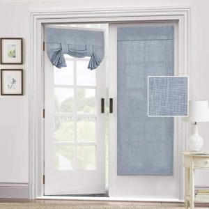 imageNatural Linen Blended Door Curtain  Privacy French Light Filgtering Tricia Window Door Curtain for Patio Door Sidelight Glass Door Blind Tie Up Shade 26 x 68 inches 1 Panel AngoraStone Blue