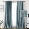 imageHVERSAILTEX 100 Blackout Linen Curtains for Bedroom 96 inch Light Blocking Drapes with Double Face Linen Back Tab Loop Pocket Textured Burlap Curtains for Living Room 2 Panels Heather Off WhiteHeather Stone Blue