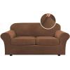 imageHVERSAILTEX Modern Velvet Plush 4 Piece High Stretch Sofa Slipcover Sofa Cover Furniture Protector Form Fit Thick Velvet Sofa Cover for 3 Cushion Couch Width Up to 90 Inch Sofa Bronze BrownCaramel
