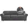 imageHVERSAILTEX Modern Velvet Plush 4 Piece High Stretch Sofa Slipcover Sofa Cover Furniture Protector Form Fit Thick Velvet Sofa Cover for 3 Cushion Couch Width Up to 90 Inch Sofa Bronze BrownGrey