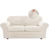 imageHVERSAILTEX Modern Velvet Plush 4 Piece High Stretch Sofa Slipcover Sofa Cover Furniture Protector Form Fit Thick Velvet Sofa Cover for 3 Cushion Couch Width Up to 90 Inch Sofa Bronze BrownPorcelain