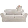imageHVERSAILTEX Modern Velvet Plush 4 Piece High Stretch Sofa Slipcover Sofa Cover Furniture Protector Form Fit Thick Velvet Sofa Cover for 3 Cushion Couch Width Up to 90 Inch Sofa Bronze BrownOatmeal