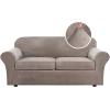 imageHVERSAILTEX Modern Velvet Plush 4 Piece High Stretch Sofa Slipcover Sofa Cover Furniture Protector Form Fit Thick Velvet Sofa Cover for 3 Cushion Couch Width Up to 90 Inch Sofa Bronze BrownTaupe