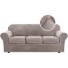 imageHVERSAILTEX Modern Velvet Plush 4 Piece High Stretch Sofa Slipcover Sofa Cover Furniture Protector Form Fit Thick Velvet Sofa Cover for 3 Cushion Couch Width Up to 90 Inch Sofa Bronze BrownTaupe