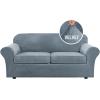 imageHVERSAILTEX Modern Velvet Plush 4 Piece High Stretch Sofa Slipcover Sofa Cover Furniture Protector Form Fit Thick Velvet Sofa Cover for 3 Cushion Couch Width Up to 90 Inch Sofa Bronze BrownStone Blue