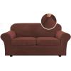 imageHVERSAILTEX Modern Velvet Plush 4 Piece High Stretch Sofa Slipcover Sofa Cover Furniture Protector Form Fit Thick Velvet Sofa Cover for 3 Cushion Couch Width Up to 90 Inch Sofa Bronze BrownBurnt Brick