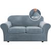imageHVERSAILTEX Modern Velvet Plush 4 Piece High Stretch Sofa Slipcover Sofa Cover Furniture Protector Form Fit Thick Velvet Sofa Cover for 3 Cushion Couch Width Up to 90 Inch Sofa Bronze BrownStone Blue