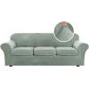 imageHVERSAILTEX Modern Velvet Plush 4 Piece High Stretch Sofa Slipcover Sofa Cover Furniture Protector Form Fit Thick Velvet Sofa Cover for 3 Cushion Couch Width Up to 90 Inch Sofa Bronze BrownSea Grass
