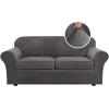 imageHVERSAILTEX Modern Velvet Plush 4 Piece High Stretch Sofa Slipcover Sofa Cover Furniture Protector Form Fit Thick Velvet Sofa Cover for 3 Cushion Couch Width Up to 90 Inch Sofa Bronze BrownGrey