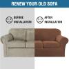 imageHVERSAILTEX Modern Velvet Plush 4 Piece High Stretch Sofa Slipcover Sofa Cover Furniture Protector Form Fit Thick Velvet Sofa Cover for 3 Cushion Couch Width Up to 90 Inch Sofa Bronze BrownCaramel
