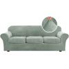imageHVERSAILTEX Modern Velvet Plush 4 Piece High Stretch Sofa Slipcover Sofa Cover Furniture Protector Form Fit Thick Velvet Sofa Cover for 3 Cushion Couch Width Up to 90 Inch Sofa Bronze BrownSea Grass