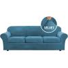 imageHVERSAILTEX Modern Velvet Plush 4 Piece High Stretch Sofa Slipcover Sofa Cover Furniture Protector Form Fit Thick Velvet Sofa Cover for 3 Cushion Couch Width Up to 90 Inch Sofa Bronze BrownPeacock Blue