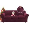 imageHVERSAILTEX Modern Velvet Plush 4 Piece High Stretch Sofa Slipcover Sofa Cover Furniture Protector Form Fit Thick Velvet Sofa Cover for 3 Cushion Couch Width Up to 90 Inch Sofa Bronze BrownWineBurgundy