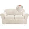 imageHVERSAILTEX Modern Velvet Plush 4 Piece High Stretch Sofa Slipcover Sofa Cover Furniture Protector Form Fit Thick Velvet Sofa Cover for 3 Cushion Couch Width Up to 90 Inch Sofa Bronze BrownPorcelain
