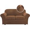 imageHVERSAILTEX Modern Velvet Plush 4 Piece High Stretch Sofa Slipcover Sofa Cover Furniture Protector Form Fit Thick Velvet Sofa Cover for 3 Cushion Couch Width Up to 90 Inch Sofa Bronze BrownCaramel