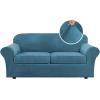imageHVERSAILTEX Modern Velvet Plush 4 Piece High Stretch Sofa Slipcover Sofa Cover Furniture Protector Form Fit Thick Velvet Sofa Cover for 3 Cushion Couch Width Up to 90 Inch Sofa Bronze BrownPeacock Blue