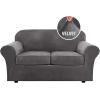 imageHVERSAILTEX Modern Velvet Plush 4 Piece High Stretch Sofa Slipcover Sofa Cover Furniture Protector Form Fit Thick Velvet Sofa Cover for 3 Cushion Couch Width Up to 90 Inch Sofa Bronze BrownGrey