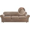 imageHVERSAILTEX Modern Velvet Plush 4 Piece High Stretch Sofa Slipcover Sofa Cover Furniture Protector Form Fit Thick Velvet Sofa Cover for 3 Cushion Couch Width Up to 90 Inch Sofa Bronze BrownCamel