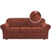 imageHVERSAILTEX Modern Velvet Plush 4 Piece High Stretch Sofa Slipcover Sofa Cover Furniture Protector Form Fit Thick Velvet Sofa Cover for 3 Cushion Couch Width Up to 90 Inch Sofa Bronze BrownRust
