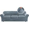 imageHVERSAILTEX Modern Velvet Plush 4 Piece High Stretch Sofa Slipcover Sofa Cover Furniture Protector Form Fit Thick Velvet Sofa Cover for 3 Cushion Couch Width Up to 90 Inch Sofa Bronze BrownStone Blue