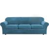 imageHVERSAILTEX Modern Velvet Plush 4 Piece High Stretch Sofa Slipcover Sofa Cover Furniture Protector Form Fit Thick Velvet Sofa Cover for 3 Cushion Couch Width Up to 90 Inch Sofa Bronze BrownPeacock Blue