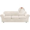 imageHVERSAILTEX Modern Velvet Plush 4 Piece High Stretch Sofa Slipcover Sofa Cover Furniture Protector Form Fit Thick Velvet Sofa Cover for 3 Cushion Couch Width Up to 90 Inch Sofa Bronze BrownPorcelain