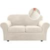 imageHVERSAILTEX Modern Velvet Plush 4 Piece High Stretch Sofa Slipcover Sofa Cover Furniture Protector Form Fit Thick Velvet Sofa Cover for 3 Cushion Couch Width Up to 90 Inch Sofa Bronze BrownIvory
