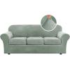 imageHVERSAILTEX Modern Velvet Plush 4 Piece High Stretch Sofa Slipcover Sofa Cover Furniture Protector Form Fit Thick Velvet Sofa Cover for 3 Cushion Couch Width Up to 90 Inch Sofa Bronze BrownSea Grass