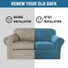 imageHVERSAILTEX Modern Velvet Plush 4 Piece High Stretch Sofa Slipcover Sofa Cover Furniture Protector Form Fit Thick Velvet Sofa Cover for 3 Cushion Couch Width Up to 90 Inch Sofa Bronze BrownPeacock Blue