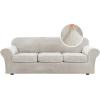 imageHVERSAILTEX Modern Velvet Plush 4 Piece High Stretch Sofa Slipcover Sofa Cover Furniture Protector Form Fit Thick Velvet Sofa Cover for 3 Cushion Couch Width Up to 90 Inch Sofa Bronze BrownOatmeal
