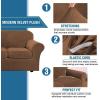 imageHVERSAILTEX Modern Velvet Plush 4 Piece High Stretch Sofa Slipcover Sofa Cover Furniture Protector Form Fit Thick Velvet Sofa Cover for 3 Cushion Couch Width Up to 90 Inch Sofa Bronze BrownCaramel