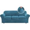 imageHVERSAILTEX Modern Velvet Plush 4 Piece High Stretch Sofa Slipcover Sofa Cover Furniture Protector Form Fit Thick Velvet Sofa Cover for 3 Cushion Couch Width Up to 90 Inch Sofa Bronze BrownPeacock Blue