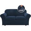 imageHVERSAILTEX Modern Velvet Plush 4 Piece High Stretch Sofa Slipcover Sofa Cover Furniture Protector Form Fit Thick Velvet Sofa Cover for 3 Cushion Couch Width Up to 90 Inch Sofa Bronze BrownNavy