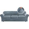 imageHVERSAILTEX Modern Velvet Plush 4 Piece High Stretch Sofa Slipcover Sofa Cover Furniture Protector Form Fit Thick Velvet Sofa Cover for 3 Cushion Couch Width Up to 90 Inch Sofa Bronze BrownStone Blue