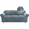 imageHVERSAILTEX Modern Velvet Plush 4 Piece High Stretch Sofa Slipcover Sofa Cover Furniture Protector Form Fit Thick Velvet Sofa Cover for 3 Cushion Couch Width Up to 90 Inch Sofa Bronze BrownStone Blue