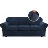 imageHVERSAILTEX Modern Velvet Plush 4 Piece High Stretch Sofa Slipcover Sofa Cover Furniture Protector Form Fit Thick Velvet Sofa Cover for 3 Cushion Couch Width Up to 90 Inch Sofa Bronze BrownNavy