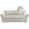 imageHVERSAILTEX Modern Velvet Plush 4 Piece High Stretch Sofa Slipcover Sofa Cover Furniture Protector Form Fit Thick Velvet Sofa Cover for 3 Cushion Couch Width Up to 90 Inch Sofa Bronze BrownOatmeal
