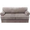 imageHVERSAILTEX Sofa Cover 4 Piece T Cushion Sofa Slipcovers Thick Velvet Couch Cover Stretch T Cushion Sofa Covers for 3 Cushion Couch with 3 Individual T Cushion Covers Burnt BrickTaupe
