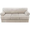 imageHVERSAILTEX Sofa Cover 4 Piece T Cushion Sofa Slipcovers Thick Velvet Couch Cover Stretch T Cushion Sofa Covers for 3 Cushion Couch with 3 Individual T Cushion Covers Burnt BrickFrench Oak