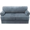 imageHVERSAILTEX Sofa Cover 4 Piece T Cushion Sofa Slipcovers Thick Velvet Couch Cover Stretch T Cushion Sofa Covers for 3 Cushion Couch with 3 Individual T Cushion Covers Burnt BrickStone Blue