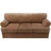 imageHVERSAILTEX Sofa Cover 4 Piece T Cushion Sofa Slipcovers Thick Velvet Couch Cover Stretch T Cushion Sofa Covers for 3 Cushion Couch with 3 Individual T Cushion Covers Burnt BrickCamel