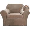 imageHVERSAILTEX Modern Velvet Plush 4 Piece High Stretch Sofa Slipcover Sofa Cover Furniture Protector Form Fit Thick Velvet Sofa Cover for 3 Cushion Couch Width Up to 90 Inch Sofa Bronze BrownCamel