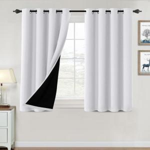 imageHVERSAILTEX 100 Blackout Curtains for Bedroom Thermal Insulated Blackout Curtains 84 inch Length Full Light Blocking Curtains for Living Room with Black Liner 2 Panels Set Greyish WhitePure White
