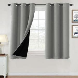 imageHVERSAILTEX 100 Blackout Curtains for Bedroom Thermal Insulated Blackout Curtains 84 inch Length Full Light Blocking Curtains for Living Room with Black Liner 2 Panels Set BurgundyDove Gray