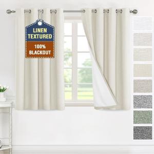 imageHVERSAILTEX 100 Blackout Curtains for Bedroom Thermal Insulated Linen Textured Curtains Heat and Full Light Blocking Drapes Living Room Curtains 2 Panel Sets 52x84 Inch Heather OatmealNot SolidHeather Pale Oak