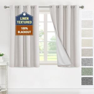 imageHVERSAILTEX 100 Blackout Curtains for Bedroom Thermal Insulated Linen Textured Curtains Heat and Full Light Blocking Drapes Living Room Curtains 2 Panel Sets 52x84 Inch Heather OatmealNot SolidHeather Cloud