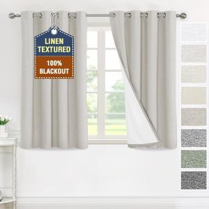 imageHVERSAILTEX 100 Blackout Curtains for Bedroom Thermal Insulated Linen Textured Curtains Heat and Full Light Blocking Drapes Living Room Curtains 2 Panel Sets 52x84 Inch Heather OatmealNot SolidHeather Stone