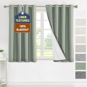 imageHVERSAILTEX 100 Blackout Curtains for Bedroom Thermal Insulated Linen Textured Curtains Heat and Full Light Blocking Drapes Living Room Curtains 2 Panel Sets 52x84 Inch Heather OatmealNot SolidHeather Sea Foam