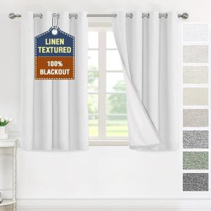 imageHVERSAILTEX 100 Blackout Curtains for Bedroom Thermal Insulated Linen Textured Curtains Heat and Full Light Blocking Drapes Living Room Curtains 2 Panel Sets 52x84 Inch Heather OatmealNot SolidHeather White