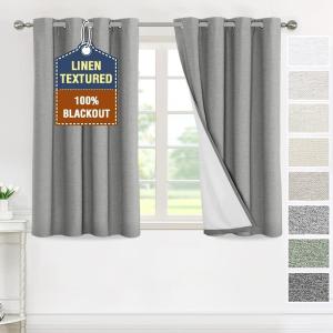 imageHVERSAILTEX 100 Blackout Curtains for Bedroom Thermal Insulated Linen Textured Curtains Heat and Full Light Blocking Drapes Living Room Curtains 2 Panel Sets 52x84 Inch Heather OatmealNot SolidHeather Ultimate Gray
